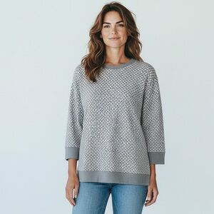 Talbots Plus Size 2 X Sweatshirt Gray Geometric Long Sleeve Top